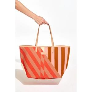 NEW MAPOESIE women's mirae shibuya tote bag in coral/tan/brown/light pink/orange